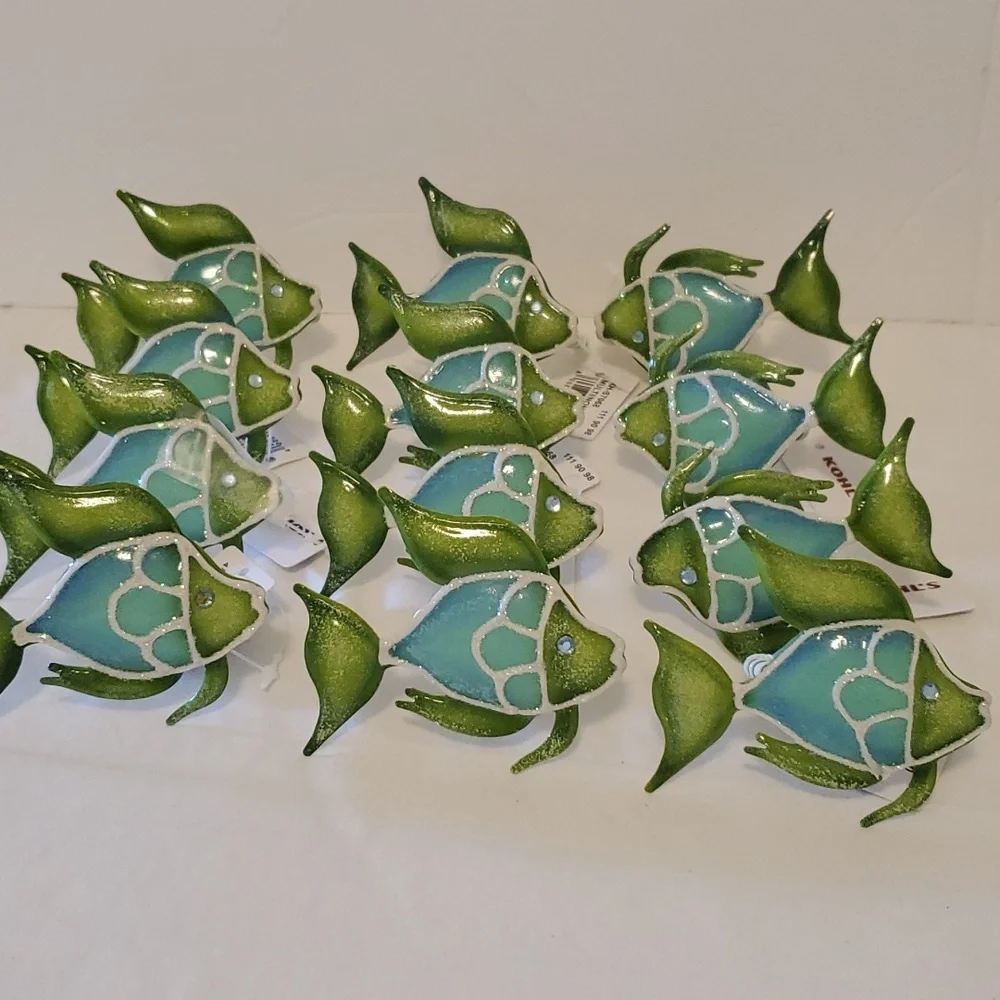 12 Enamel Blue and Green Napkin Holders
